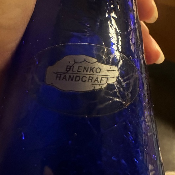 Stunning Blenko Cobalt WVU Crackeled Decanter - Picture 5 of 11